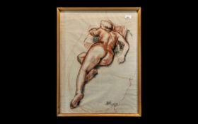 Nude Chalk/Pencil Etching depicting a sl