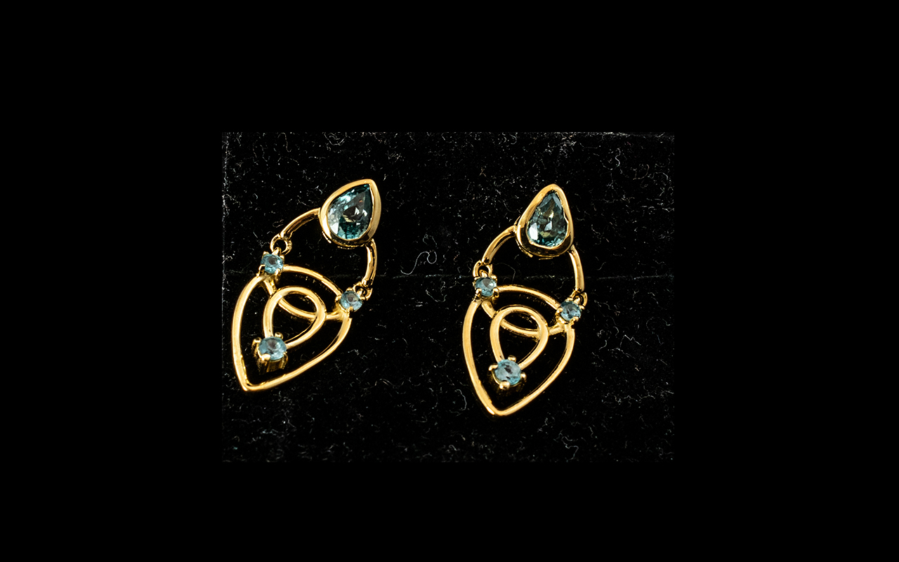 Blue Zircon Drop Earrings, 3cts of one o