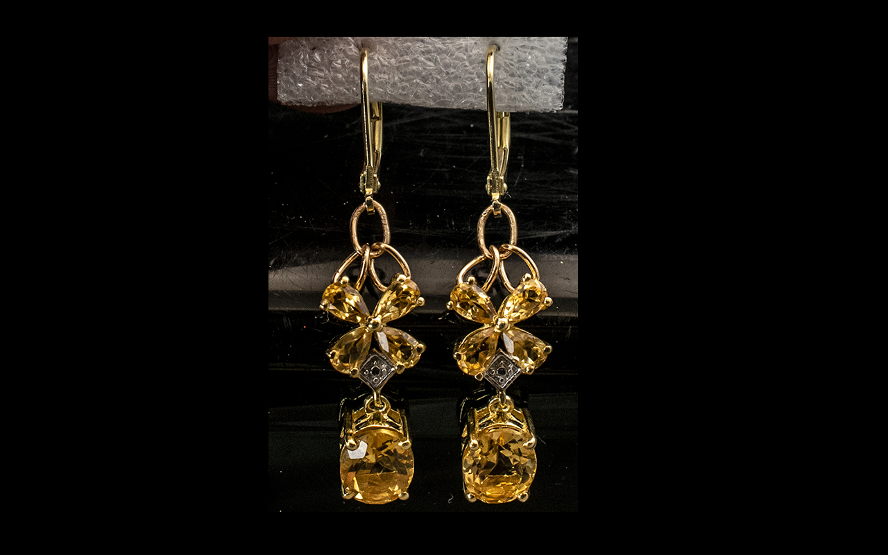 Citrine Lever Back Drop Earrings, pear c