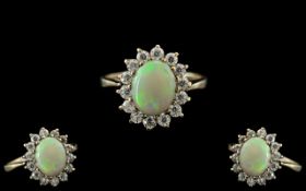 Ladies - Attractive 9ct Gold Opal and Diamond Set Dress Ring, Flower head Setting. Fully