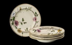 Dresden B & B 761 Six Soup Bowls, cream ground with pink and yellow flower and leaf design.