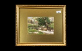 Watercolour of a Wooden Glen dated 1898, mounted and framed behind glass, overall size 17'' x 14''.