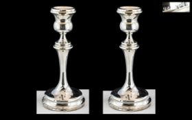 George V - Attractive Pair of Sterling Silver Candlesticks of Excellent Form and Design. Hallmark