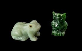 Early 20th Century Pair of Small Jade Figures, of a frog and owl. Size of from 1.