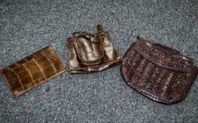 Brown Leather Reptile Skinned Bags / Purse. ( 3 ) In Total. A/F.