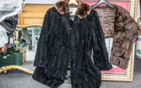 Ladies Astrakhan Coat with Mink Collar, black astrakhan coat with brown mink collar,