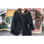 Ladies Astrakhan Coat with Mink Collar, black astrakhan coat with brown mink collar,