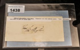 Duke of Wellington Interest - Signature cut from address panel.