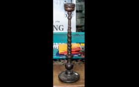 Antique Wooden Oriental Stand with Snake Decoration, serpent winding itself up the stem,