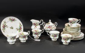Royal Albert 'Moss Rose' Tea Service, comprising six cup, saucers and side plates,