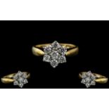 18ct Yellow Gold Superb Quality Diamond Set Cluster Ring - Flower head Setting.