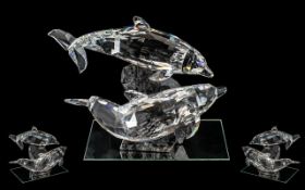 Swarovski - Stunning Cut Crystal Figurine ' Ocean of Friendship ' Soul Mates Pair of Large Dolphins,