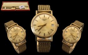 Longines - Automatic Gents 9ct Gold Wrist Watch with Attached 9ct Gold Mesh Bracelet.