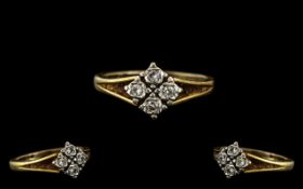 18ct Gold Ladies Dress Ring, 4 Illusion Set Round Brilliant Cut Diamonds, Fully Hallmarked,