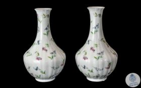 Pair of Royal Worcester Small Vases ' Forget Me Not ' Pattern. Full Hallmarks to Bases.