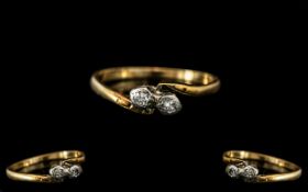 18ct Gold Ladies Ring With 2 Illusion Set Diamonds, Stamped 18ct, Gross Weight 2.2g Ring Size O.