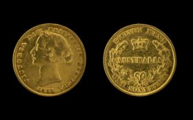 1866 Queen Victoria Young Head Shield Back Full Sovereign, 22ct Gold.