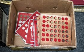 Box of Assorted Coins in Cases, copper including three penny pieces,