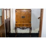 Mid Century Burr Walnut Cocktail Drinks Cabinet, two doors,