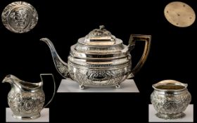 George III - Matched 3 Piece Stunning Silver Teaset of Pleasing Proportions,