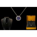 Goldsmiths - Superb Ladies 18ct White Gold Diamond and Tanzanite Set Pendant with Attached 18ct