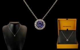 Goldsmiths - Superb Ladies 18ct White Gold Diamond and Tanzanite Set Pendant with Attached 18ct
