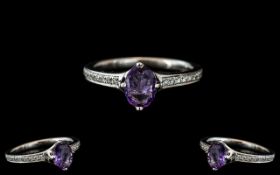 Platinum - Superb Quality Diamond and Amethyst Set Dress Ring. Marked 950 Pt to Interior of Shank.