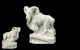 Wedgwood Large Model Pottery White Ram Figure, Standing on a Rocky Crag by John Skeaping,