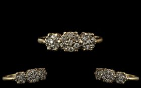 9ct Gold Ladies Ring, Trio Of Illusion Set Diamond Clusters, Stamped 375,Gross Weight 1.