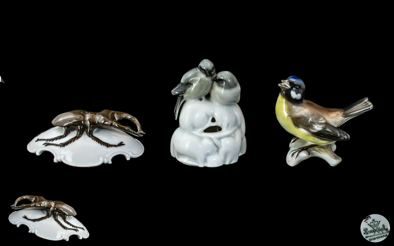Rosenthal Superb Trio of Hand Painted Porcelain Birds and Lobster Figures ( 3 ) In Total.