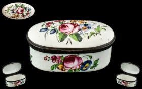 Bilston Enamels - Early Oval Shaped Lidded Snuff Box, Painted with Floral Sprays to Cover and Sides,