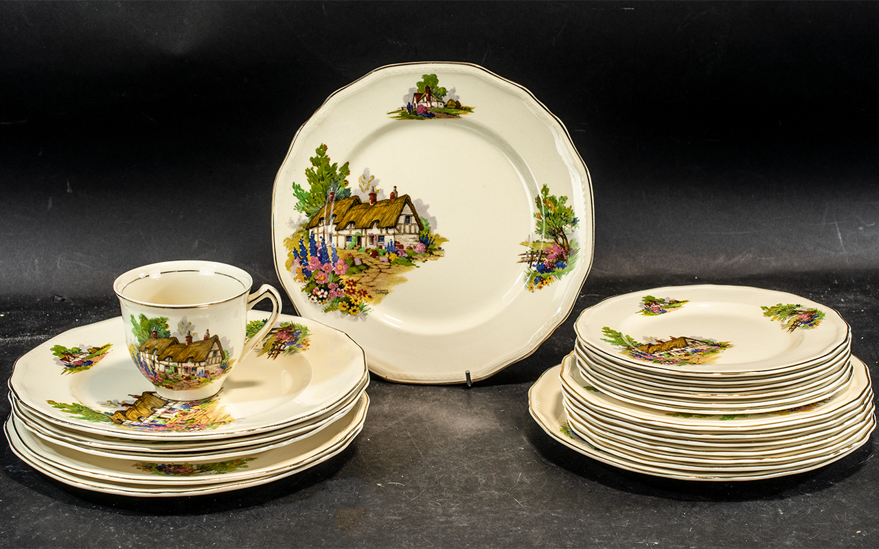 Alfred Meakin 'Country Cottages' Dinner/Tea Service, comprises six large dinner plates, 6 small - Image 2 of 2