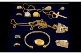 Collection of Assorted Gold Plated Jewellery, Includes Rings, Bangle and Pedant Drops, One Gold on