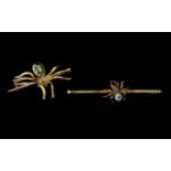 Two Antique 9ct Gold Bug Brooches in The Form Of Spiders, With Coloured Gem Set Bodies,