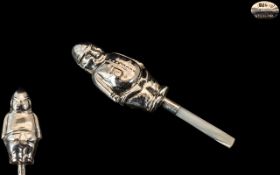 Rare Antique Novelty Silver Baby's Rattle In Form of a Police Man.