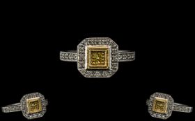 9ct Gold Ladies Ring, Illusion Set Diamond Chip Design To Centre And Shoulders, Stamped 375,