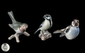 Bing and Grondahl Fine Quality Trio of Hand Painted Porcelain Bird Figures ( 3 ) In Total.