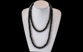 Antique Period Jet - Black Beaded Long Necklace, Mid 19th Century. 44 Inches - 110 cms long.