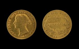 1866 Queen Victoria Young Head Shield Back Half Sovereign, 22ct Gold.