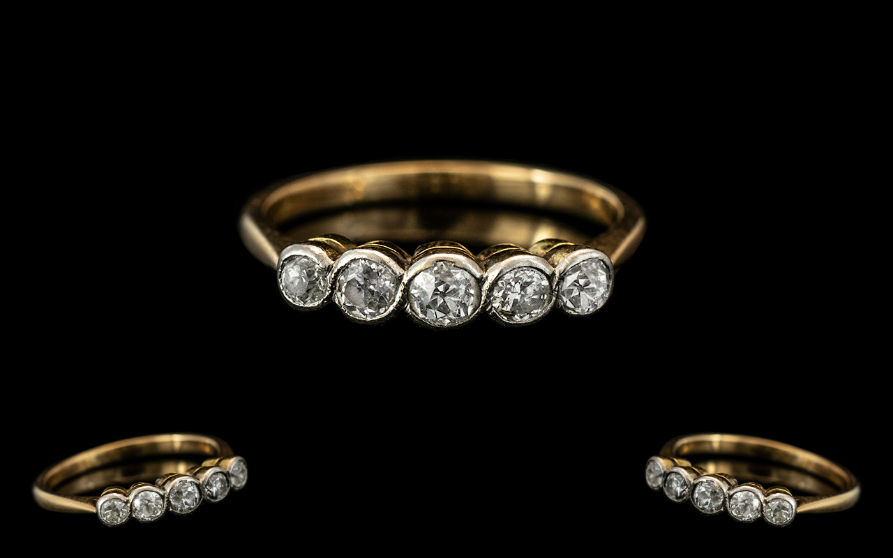 Gold Eternity Ring, 5 Round Brilliant Cut Diamonds, Unmarked, Gross Weight 2.3g Ring Size L ½.