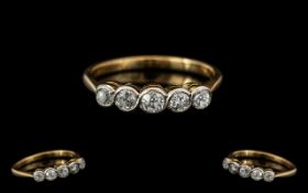 Gold Eternity Ring, 5 Round Brilliant Cut Diamonds, Unmarked, Gross Weight 2.3g Ring Size L ½.