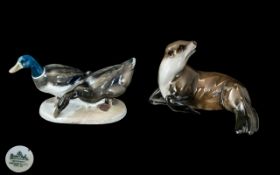 Rosenthal Pair of Hand Painted Porcelain Figures. Comprises 1/ Sea Lion, 5 Inches - 12.