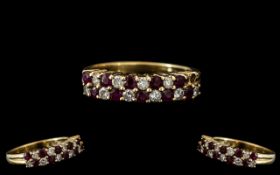 9ct Gold Ladies Ruby & Diamond Chequerboard Design Dress Ring, Fully Hallmarked, Gross Weight 3.