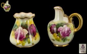 Two Royal Worcester Pieces, comprising a small jug 4'' tall and a vase 3.5'' vase, decorated with