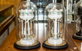 A Pair of Victorian Opaline White Glass Lustres, with glass prisms,