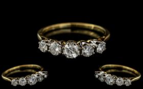 18ct Gold and Platinum - Attractive and Good Quality 5 Stone Diamond Set Ring.