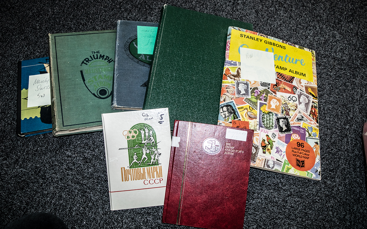 Selection of Seven Varied Stamp Albums with varied contents.
