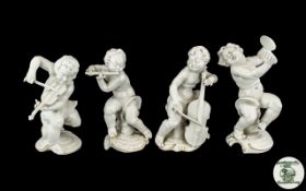 Antique Period - Lorenz Hutschenreuther Selb - Superb Set of Four Porcelain Putti Figures Playing