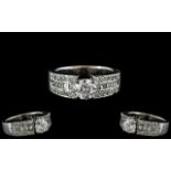 18ct White Gold - Superb Quality Diamond Set Ring. Full Hallmarks for 750 - 18ct. The Central