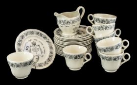 Royal Cauldon Passover Ware Black Litho, circa 1950's, 25 piece tea set, 8 x cups, saucers, plates